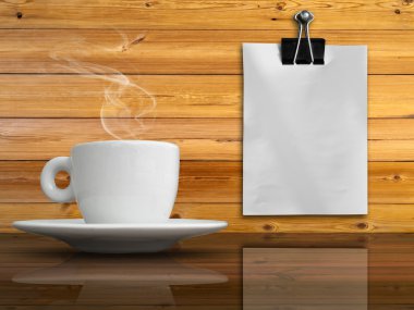 A white cup of coffee and white paper clipart