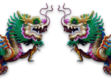 Twin Chinese Dragon statue on white clipart