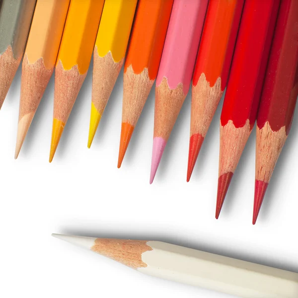 Hot tone color pencil and white color pencil — Stock Photo, Image