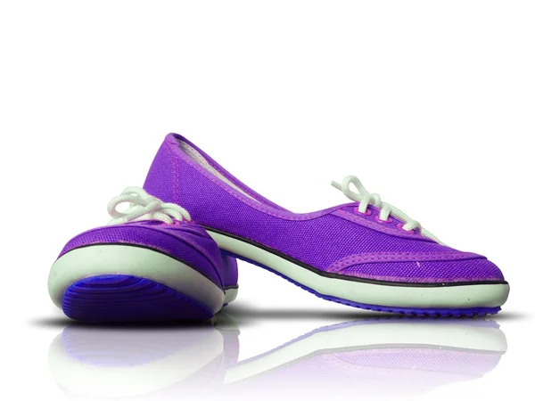 Purple fabric shoes on reflect floor — Stock Photo, Image