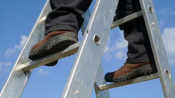 Man op een ladder Rechtenvrije Stockfoto's