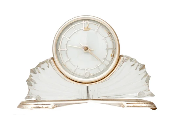 Horloge de rareté en verre blanc isolé sur blanc — Photo