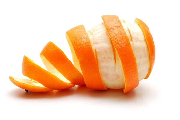 Arancione e la sua buccia ritagliata a spirale — Foto Stock