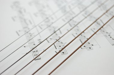 Strings of musician instrument under notes clipart