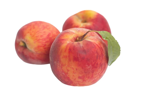 Three riped peaches on white background — Stock Photo, Image