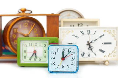 Many old clocks with different time clipart