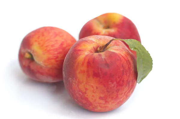 Three Riped Peaches White Background — Stock Photo, Image