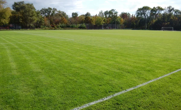 Zelené fotbalové hřiště — Stock fotografie