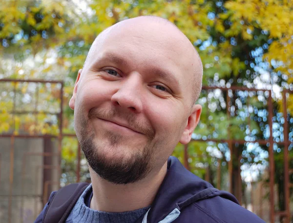 stock image Young happy bald-headed man with beard