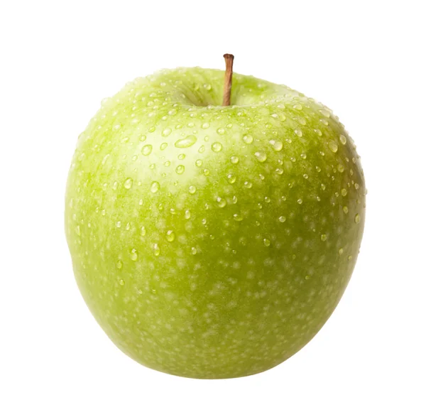 Green apple with drops isolated — Stock Photo, Image