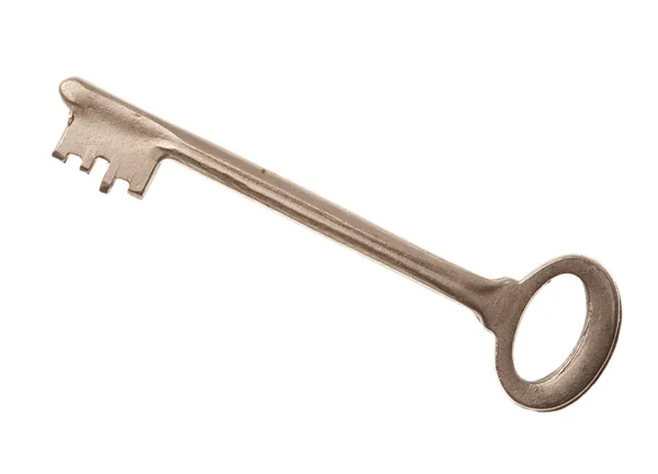 Velký Starý Klíč Kovové Dveře Izolované Bílém Pozadí — Stock fotografie