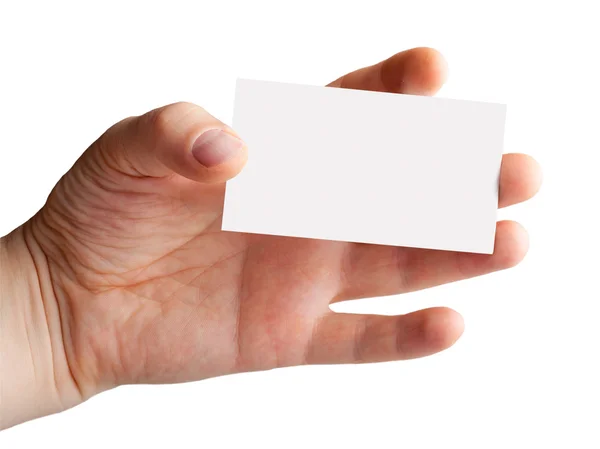 Hand Blank Business Card White Background Place Any Text Images — Stock Photo, Image