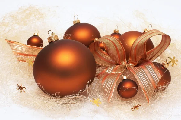 Christmas decorations, brown baubles — Stock Photo, Image