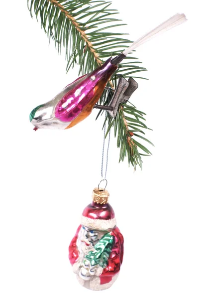 Boże Narodzenie drzewo cacko z lat 60-tych - ptak i Santa Claus — Zdjęcie stockowe