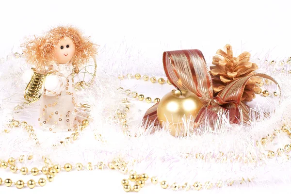 Christmas decorations, angel and candle — Stock Photo, Image