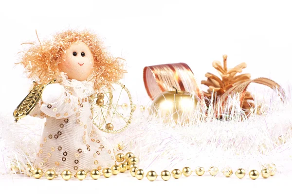 Vánoční ozdoby, angel a svíčka — Stock fotografie