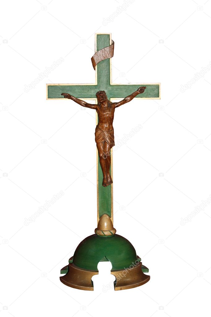 A Wooden Cross Depicting the Crucifixion of Jesus.