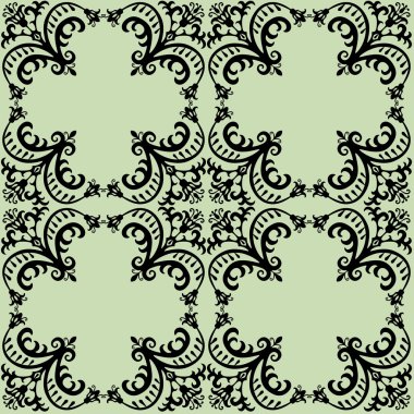 Seamless damask pattern in green and black clipart