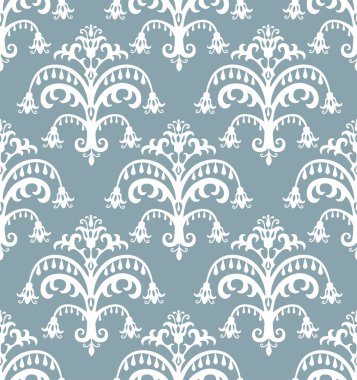 Seamless baroque pattern. White on beautiful blue background. clipart