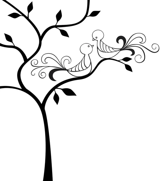 Silhouettenbaum Mit Zwei Liebesvögeln — Stockvektor