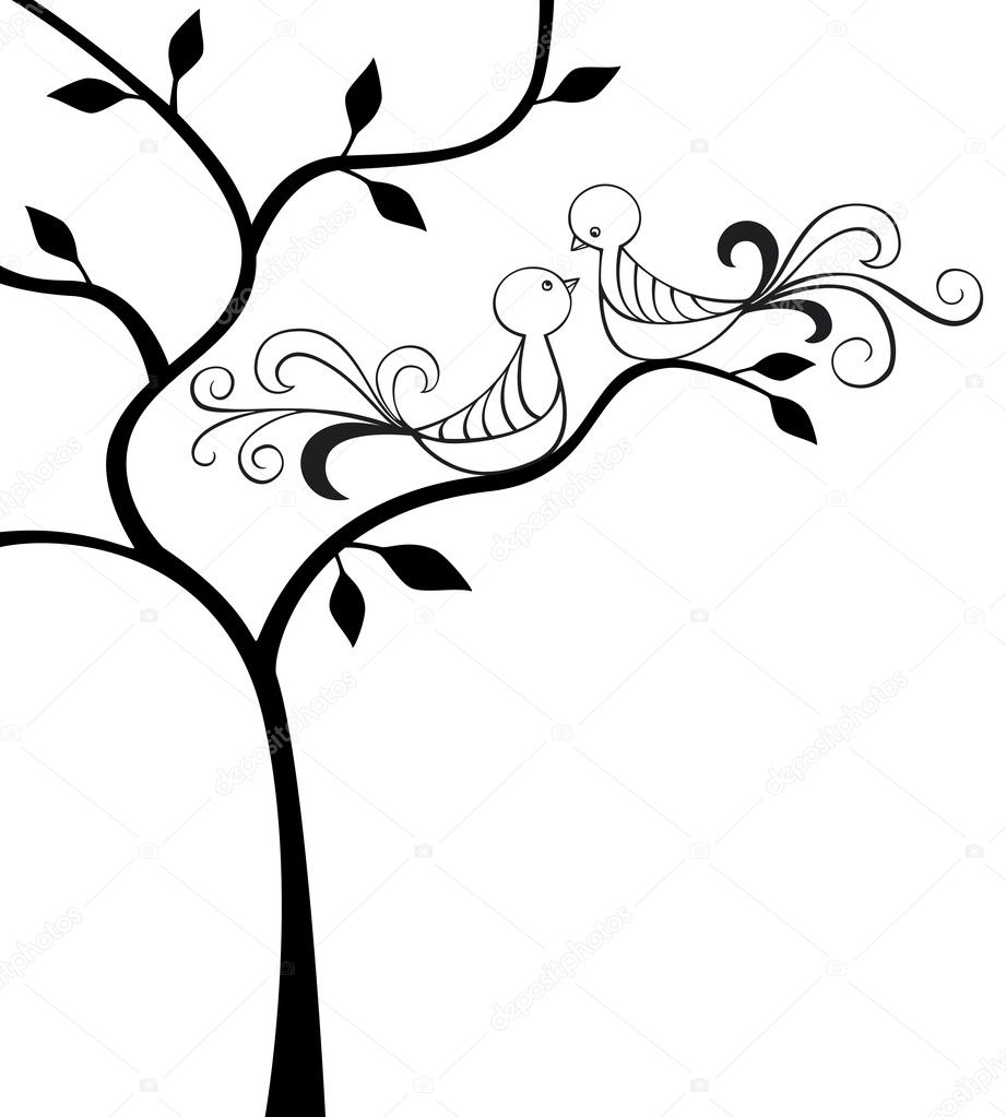 Silhouette tree with two love birds