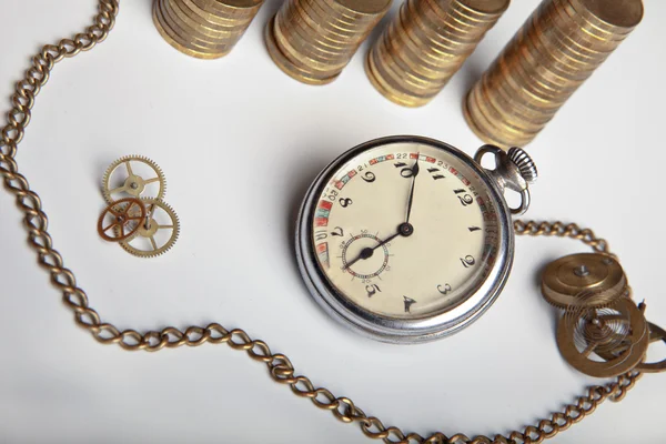 Pocket Watch Coins Clockwork Details — Stock Photo, Image