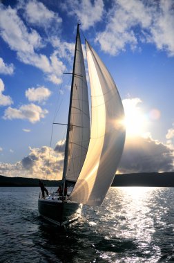 Sailing yacht in back lit clipart