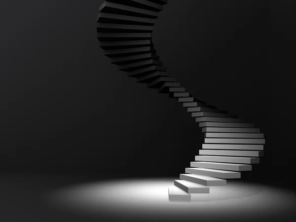 Verlichte trap in een donkere kamer — Stockfoto