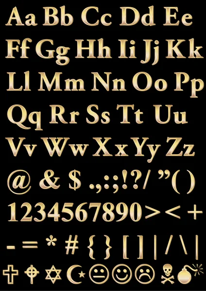 L'alfabeto e i simboli in oro — Vettoriale Stock