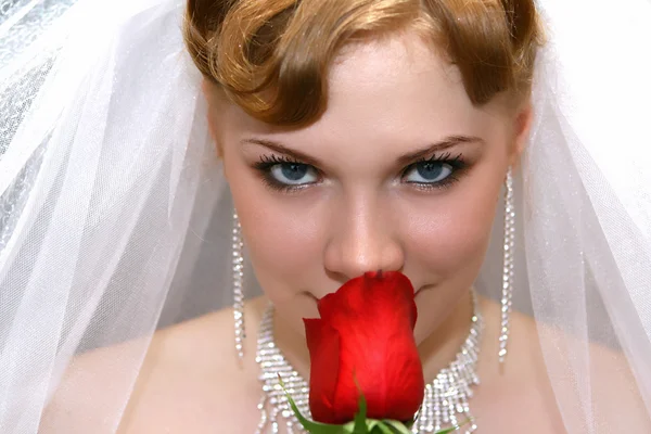 Braut mit einer Rose — Stockfoto