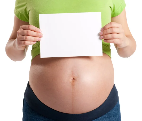 Pregnant woman with blank paper — Stock Photo, Image