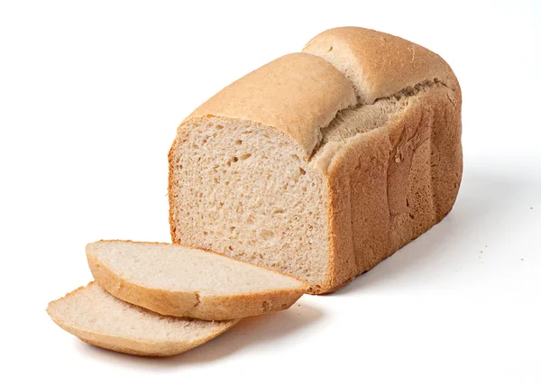 Bread loaf with slices isolated on white — Stock Photo, Image