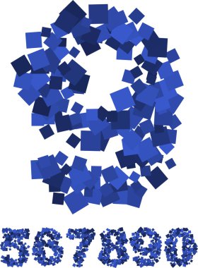 Blue vector font made of flying squares clipart