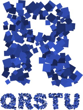 Blue vector font made of flying squares clipart