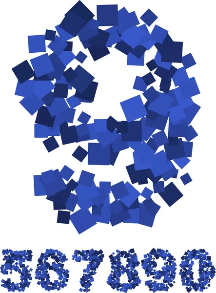 Blauwe Vector Lettertype Gemaakt Van Vierkantjes Vliegen — Stockvector