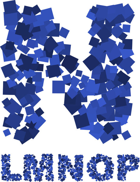 Blue vector font made of flying squares