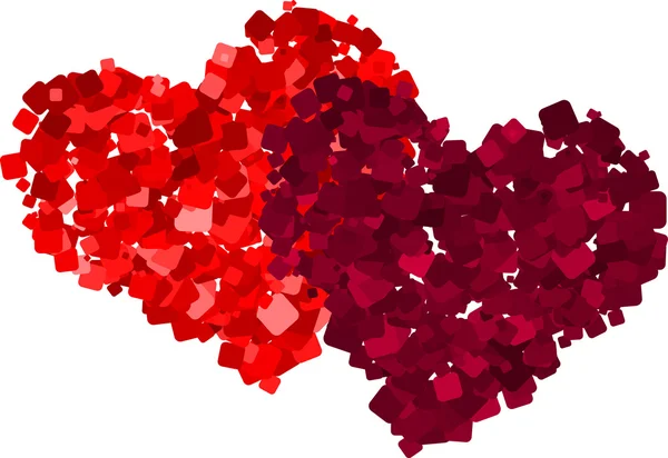 Two Red Vector Hearts Made Square Fragments — Stock Vector