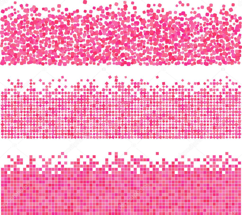 Pink abstract vector backgrounds of mosaic tiles in different techniques