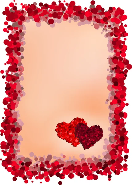 Valentine Day Vector Greeting Card Border Two Hearts — Stock Vector
