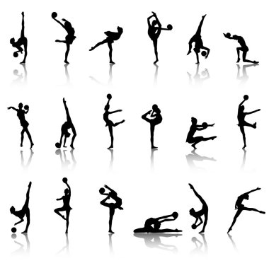 Silhouettes of gymnast girls clipart