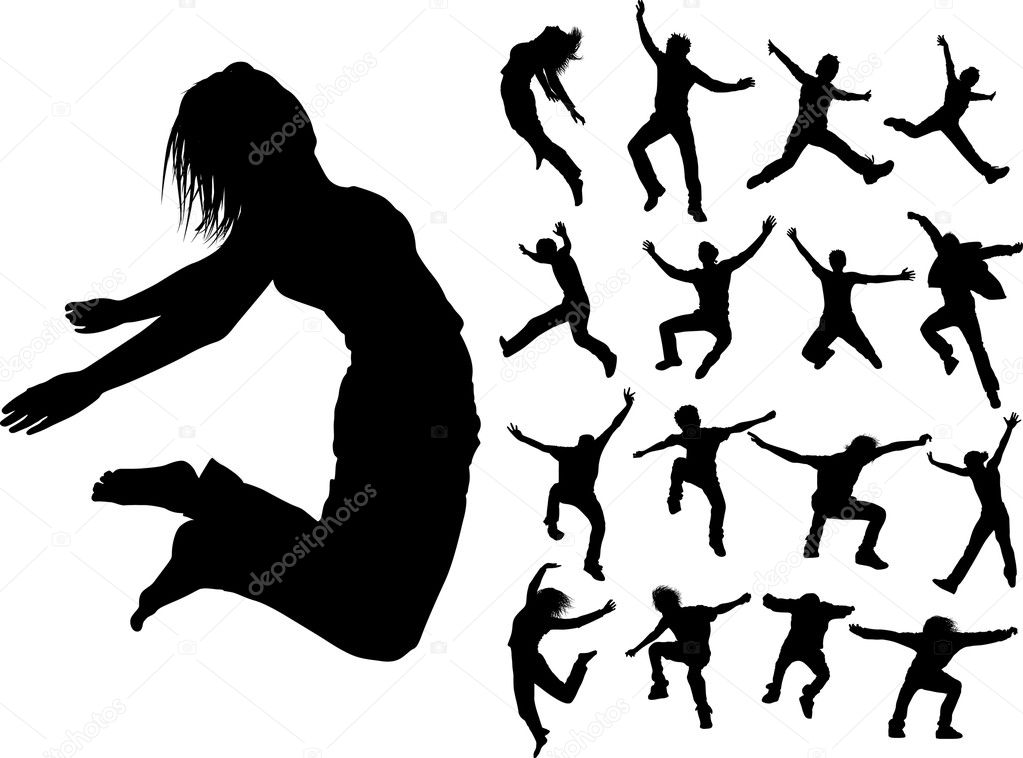 Silhouettes of jumping