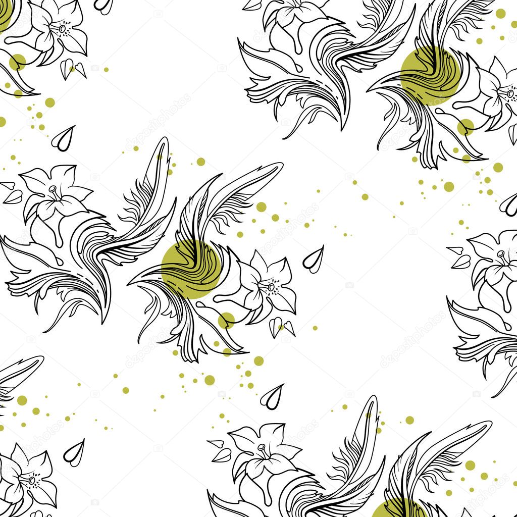 Flower and a feather. Seamless pattern.