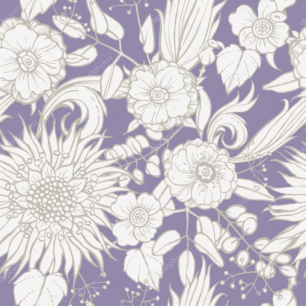 Seamless pattern with poppy seeds and sunflower