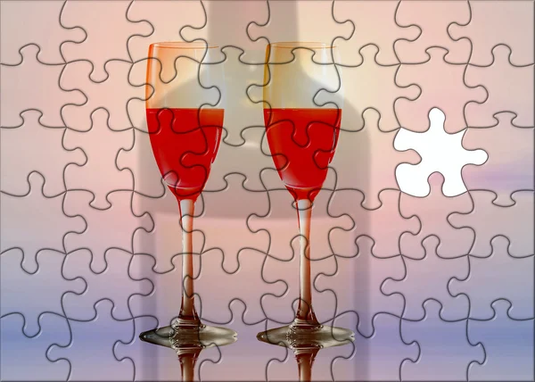 Puzzled red wine glasses — Stock Photo, Image