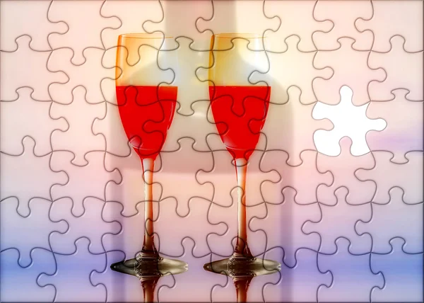 Puzzled red wine glasses — Stock Photo, Image