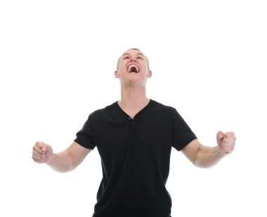 Young man shouted looking up clipart
