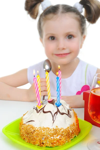 Beautiful little girl celebrates birthday — Stock Photo, Image