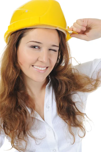 Donna con casco da costruzione — Foto Stock