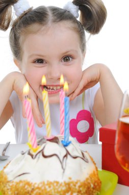 Beautiful little girl celebrates birthday clipart