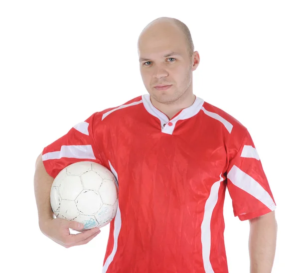 Joueur de football avec le ballon dans ses mains . — Photo